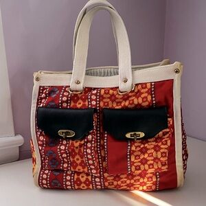 VINTAGE 70s funky bright colorful tote purse — wow— Brady bunch style